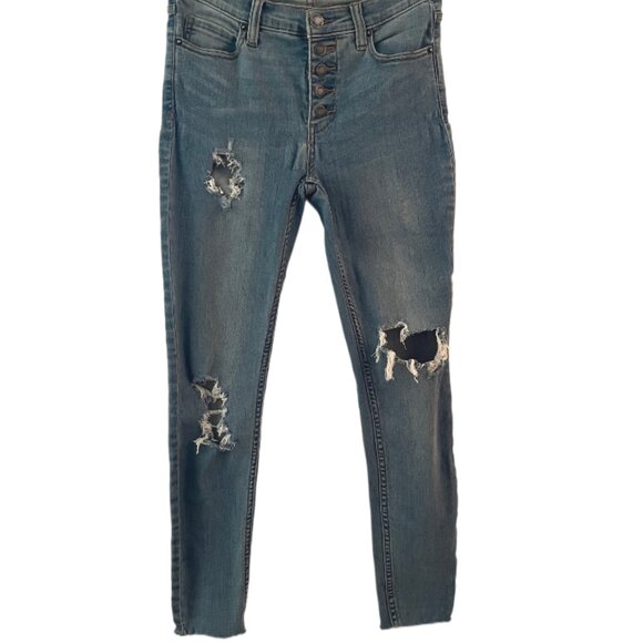 Free People Denim - Free People Button Fly Distressed Raw Edge Mid Rise Stretch Skinny Jeans Size 27